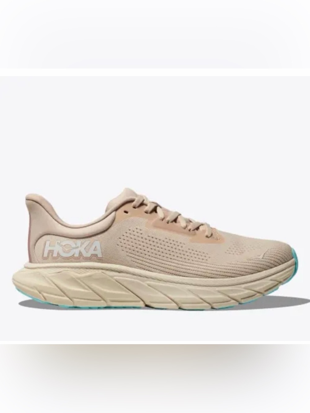 Hoka Women's Arahi 7 Running Shoe - Beige with Aqua Accents